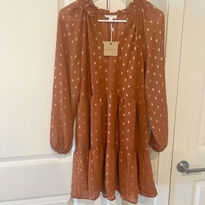 Blu Pepper Rust & Gold 3/4 Sleeve Dress